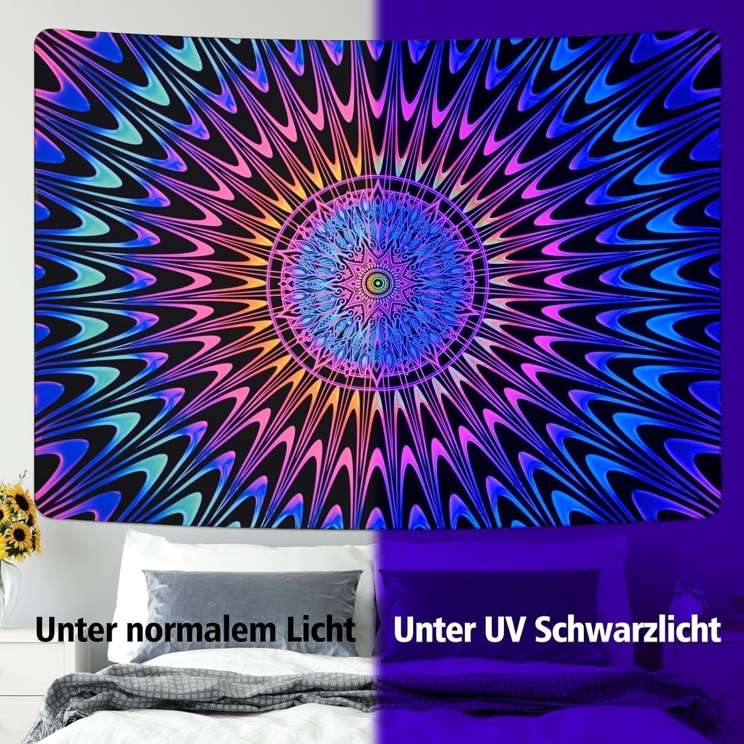 Wandtapijt alishomtll gekleurde mandala zwart licht kunst Home - Accessoires en Decoratie Naty Shop