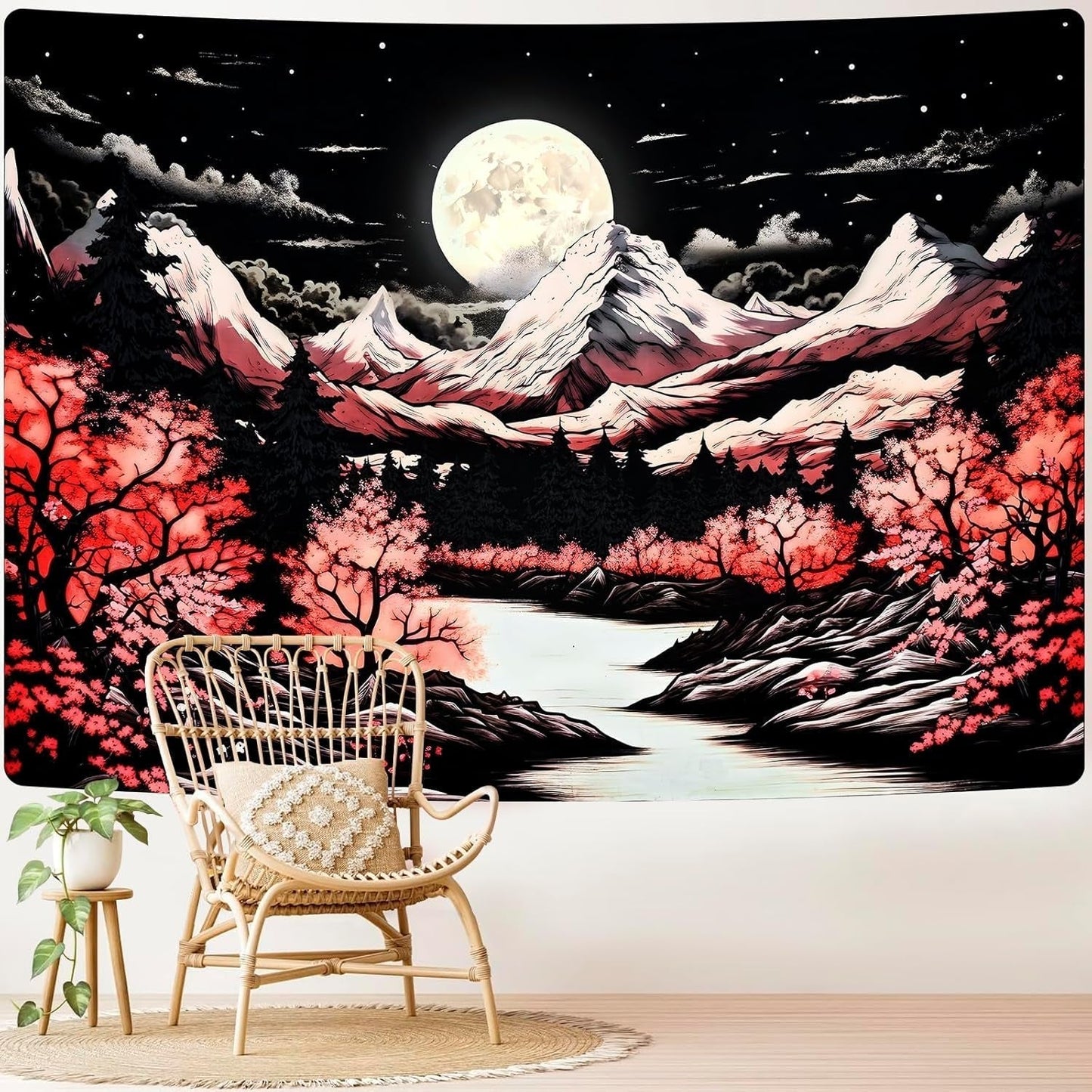Wandtapijt alishomtll bergtafereel maan bos bergen Home - Accessoires en Decoratie Naty Shop