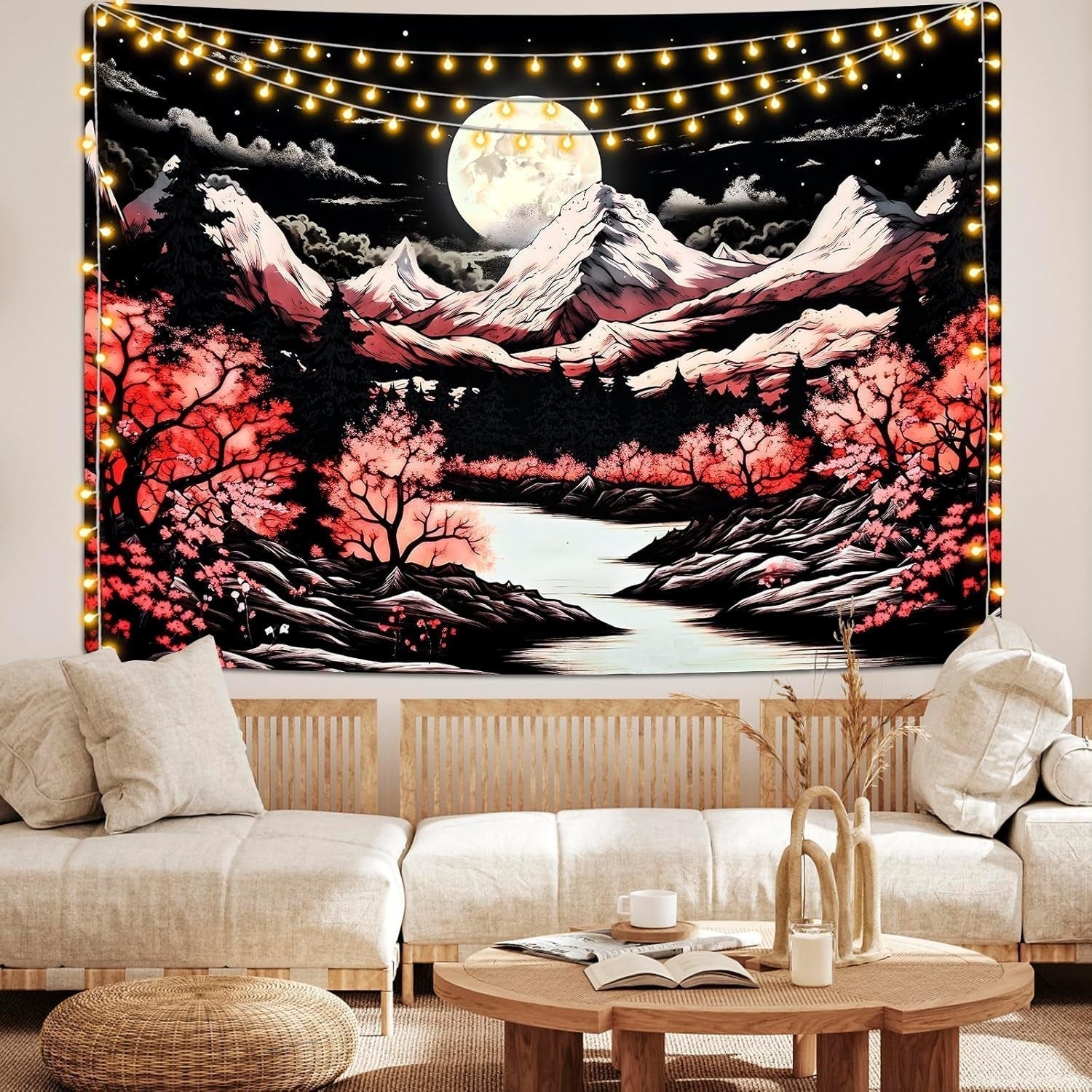 Wandtapijt alishomtll bergtafereel maan bos bergen Home - Accessoires en Decoratie Naty Shop