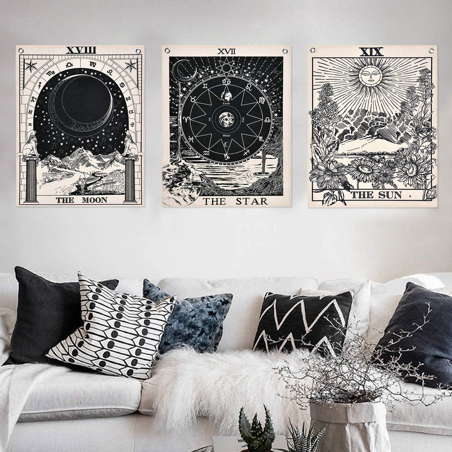 Alishomtll wandtapijt tarotset zon maan sterren Home - Accessoires en Decoratie Naty Shop Tarotset (zwart en wit) 40 X 50 Cm