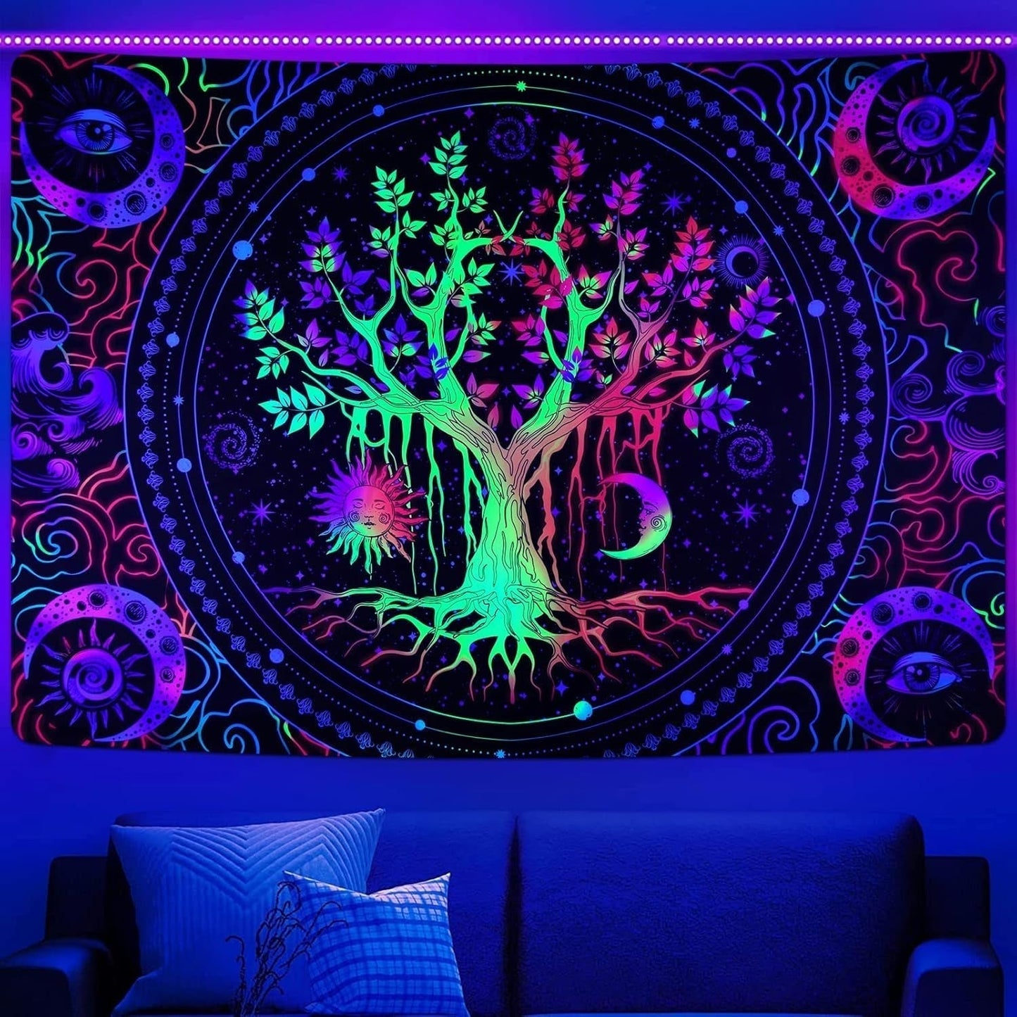Wandtapijt alishomtll boom leven fluorescerende zon en maan Home - Accessoires en Decoratie Naty Shop