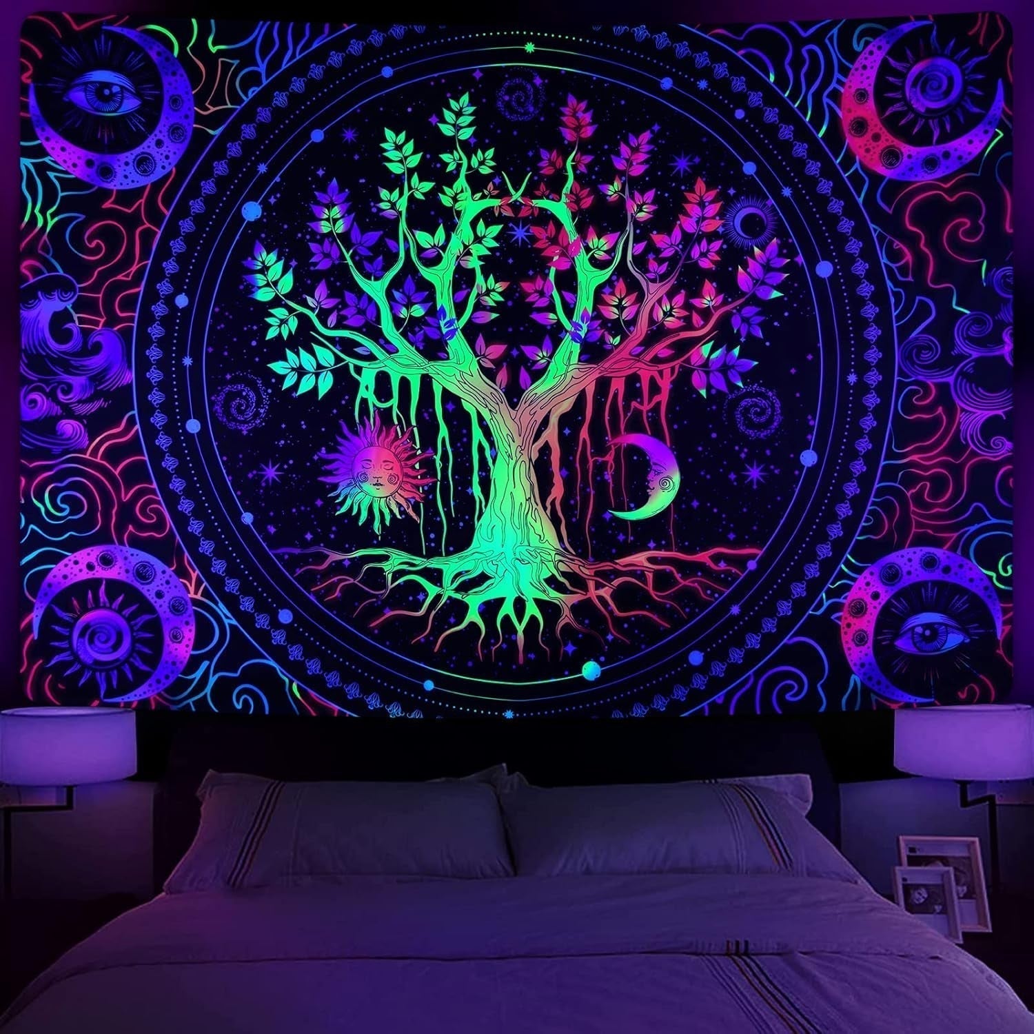 Wandtapijt alishomtll boom leven fluorescerende zon en maan Home - Accessoires en Decoratie Naty Shop Multi 210L X 150B Cm