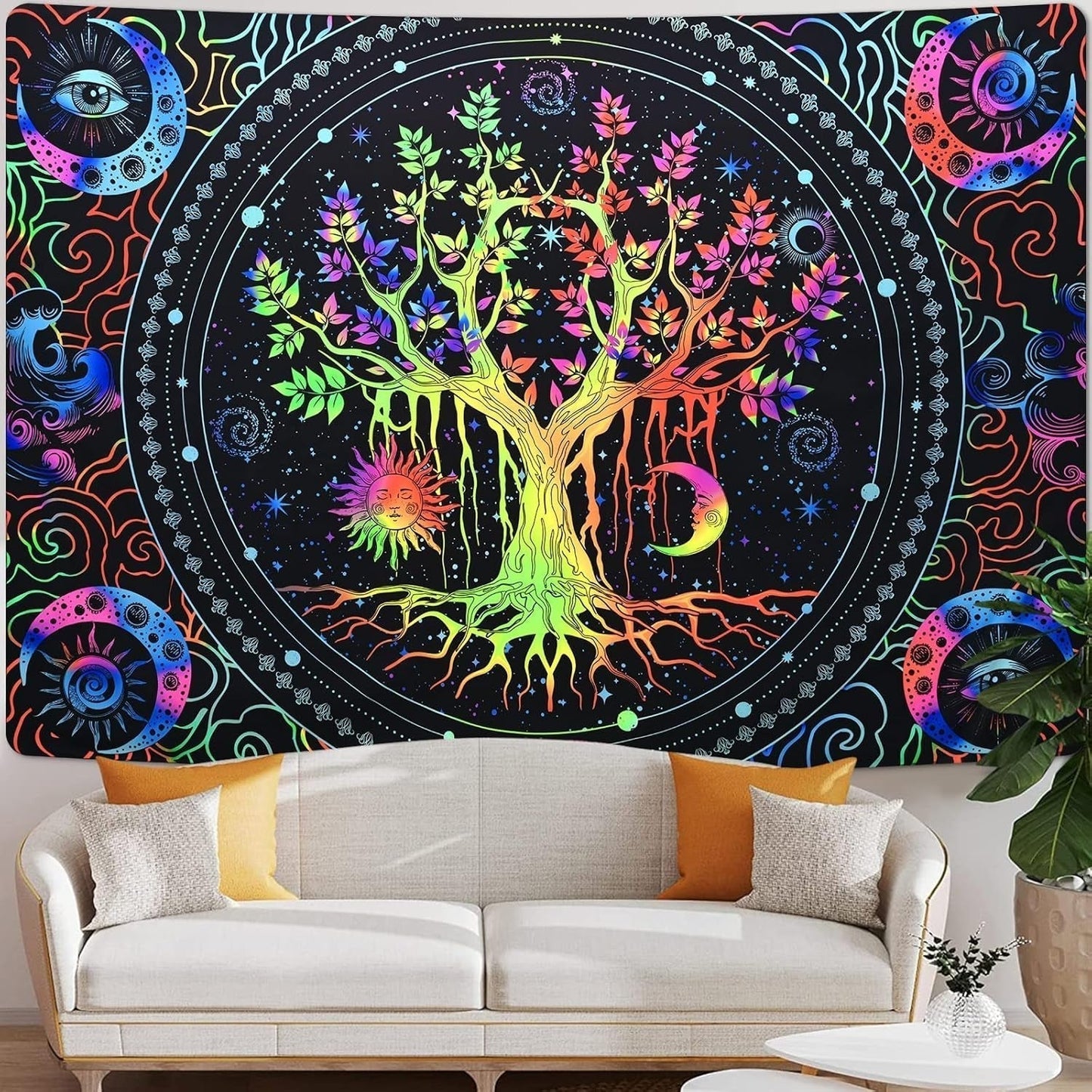 Wandtapijt alishomtll boom leven fluorescerende zon en maan Home - Accessoires en Decoratie Naty Shop