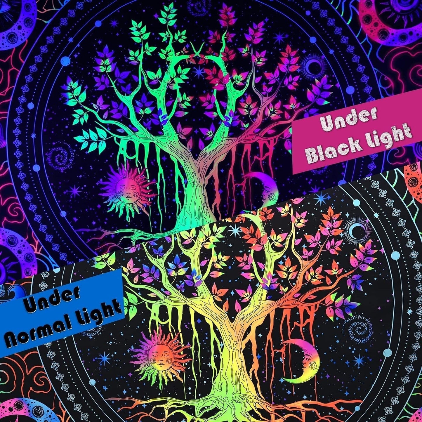 Wandtapijt alishomtll boom leven fluorescerende zon en maan Home - Accessoires en Decoratie Naty Shop