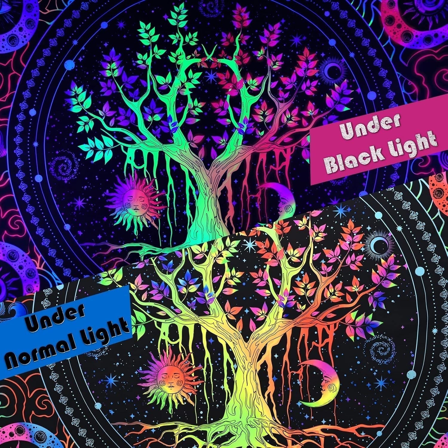 Wandtapijt alishomtll boom leven fluorescerende zon en maan Home - Accessoires en Decoratie Naty Shop