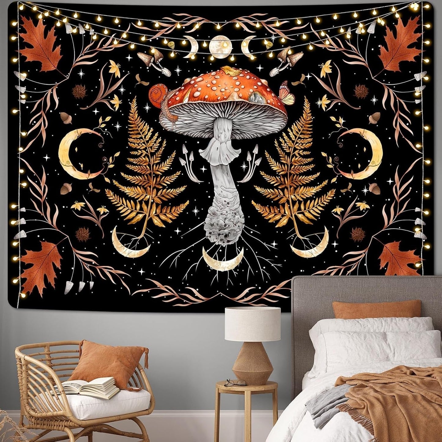Wandtapijt alishomtll vintage paddestoel maan esdoornblad botanisch Huis - Accessoires en Decoratie Naty Shop