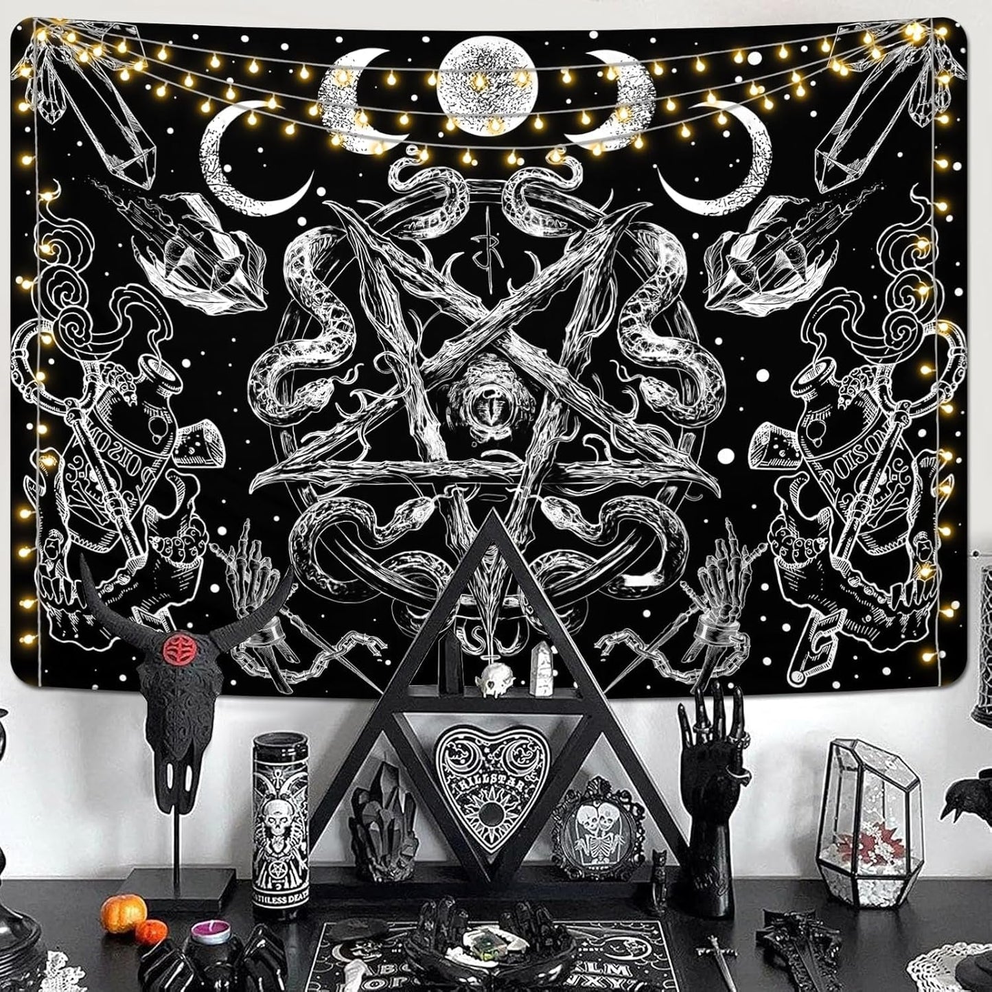 Wandtapijt alishomtll heksenslang esthetische gotische pentagram muur Home - Accessoires en Decoratie Naty Shop