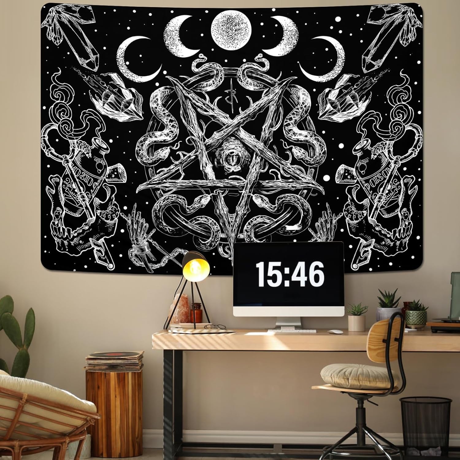 Wandtapijt alishomtll heksenslang esthetische gotische pentagram muur Home - Accessoires en Decoratie Naty Shop