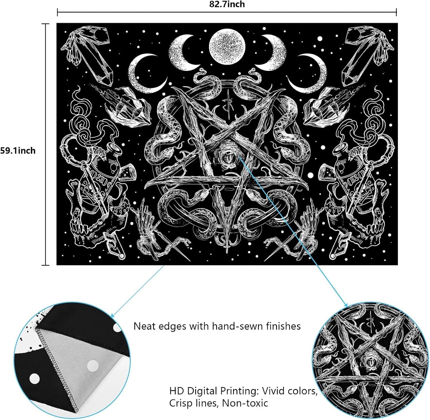 Wandtapijt alishomtll heksenslang esthetische gotische pentagram muur Home - Accessoires en Decoratie Naty Shop
