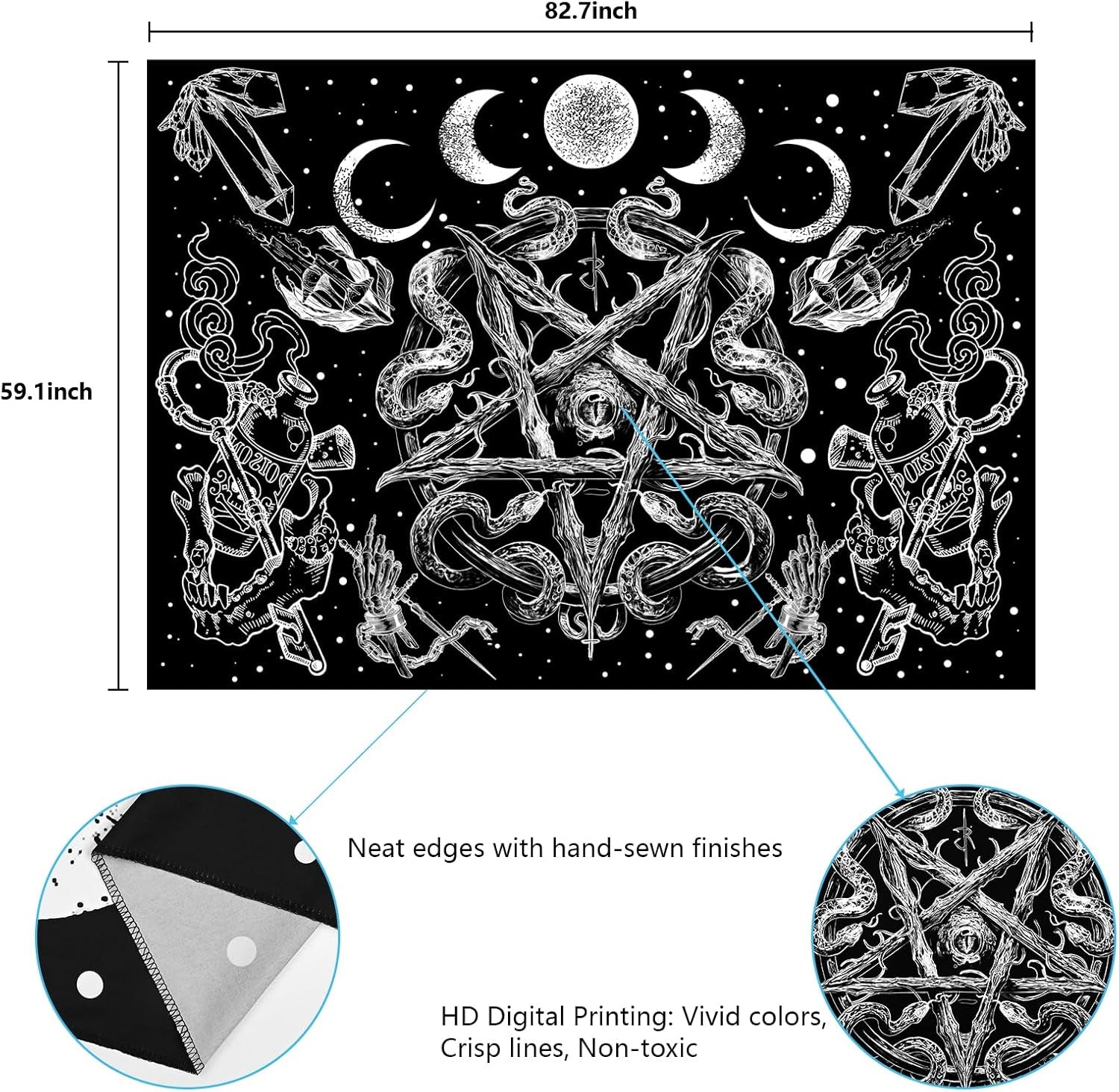 Wandtapijt alishomtll heksenslang esthetische gotische pentagram muur Home - Accessoires en Decoratie Naty Shop