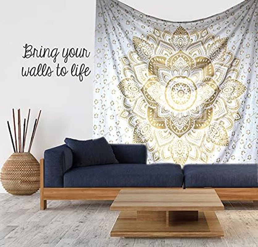 Wandtapijt goud metallic mandala Strandsprei van Indiaas katoen Casa - Accessoires en Decoratie Naty Shop