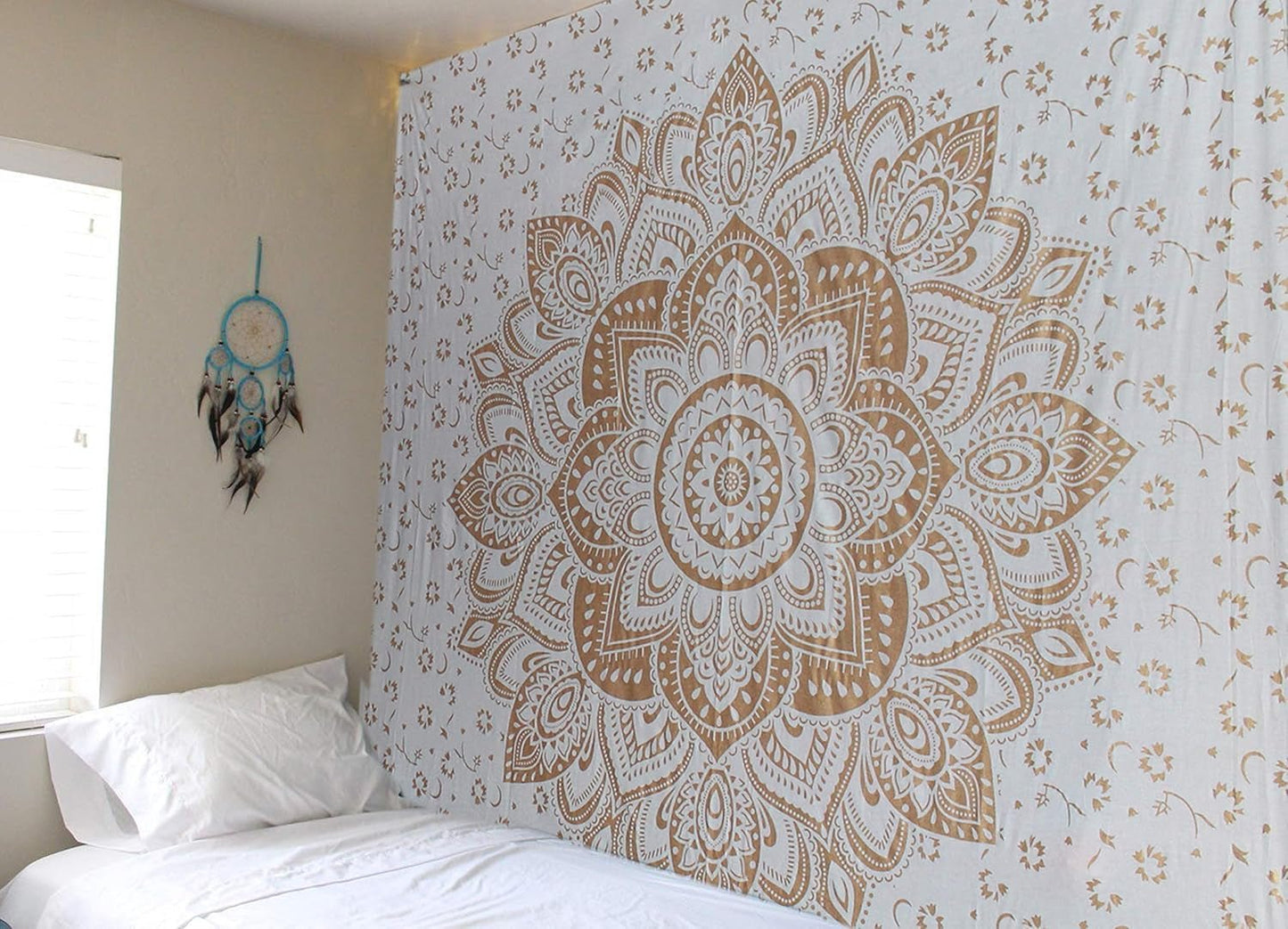 Wandtapijt goud metallic mandala Strandsprei van Indiaas katoen Casa - Accessoires en Decoratie Naty Shop