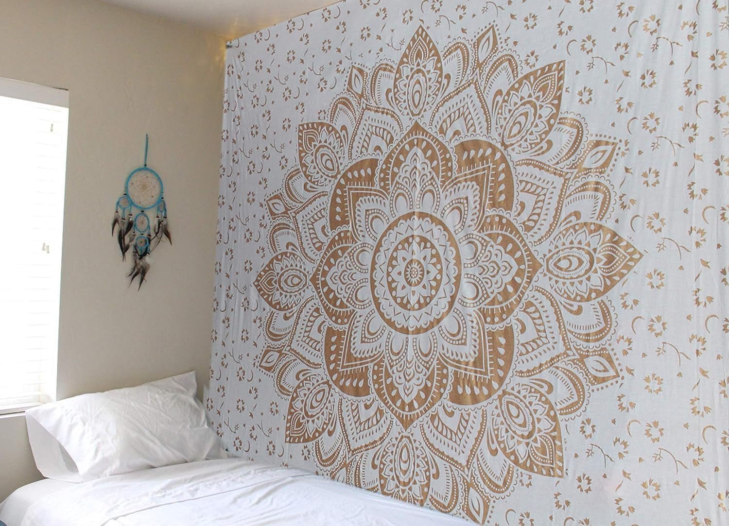 Wandtapijt goud metallic mandala Strandsprei van Indiaas katoen Casa - Accessoires en Decoratie Naty Shop