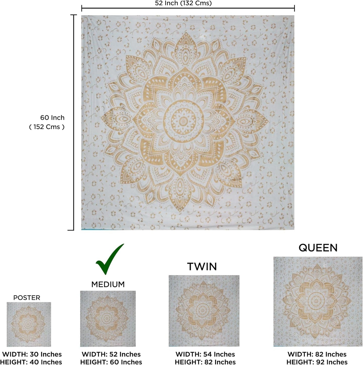 Wandtapijt goud metallic mandala Strandsprei van Indiaas katoen Casa - Accessoires en Decoratie Naty Shop