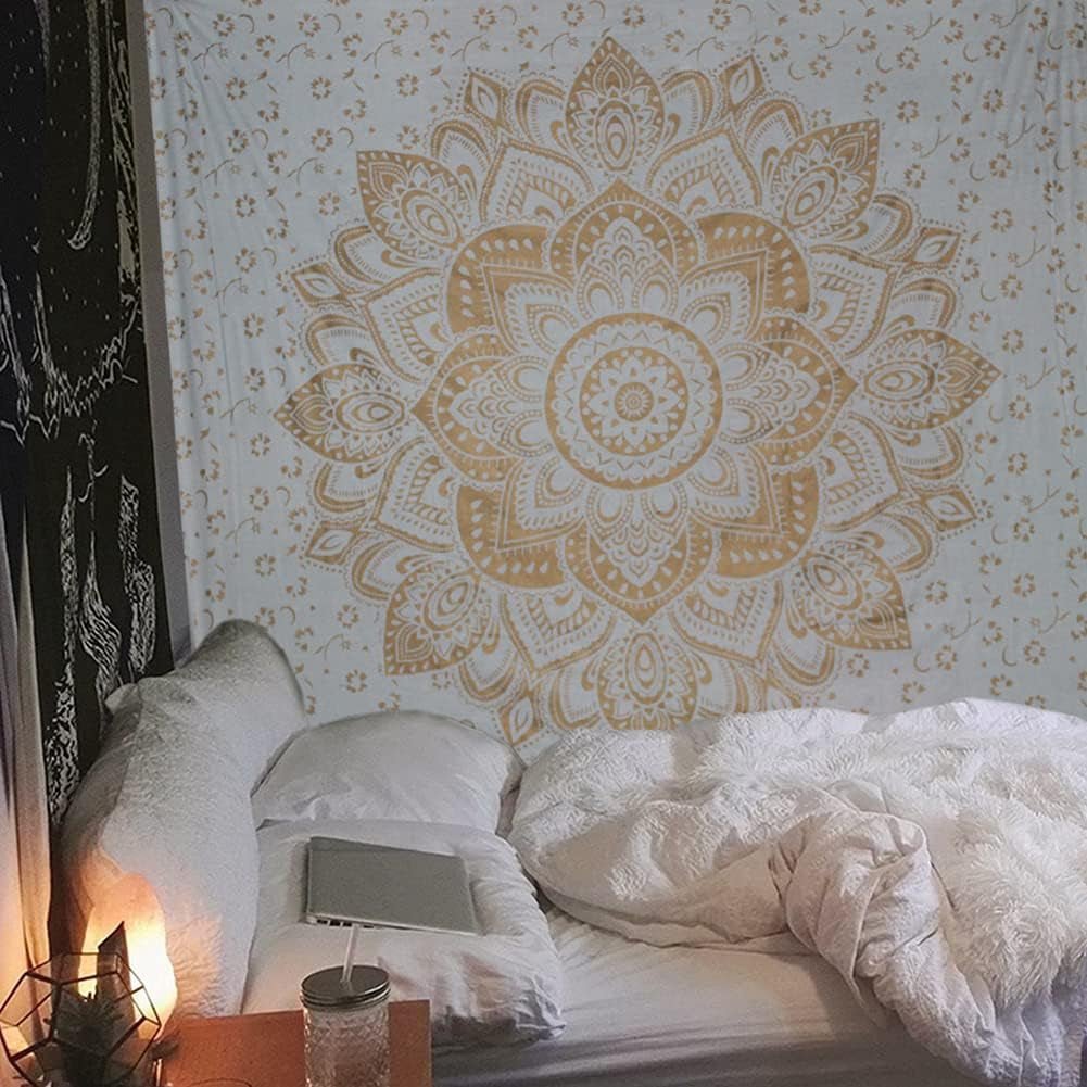 Wandtapijt goud metallic mandala Strandsprei van Indiaas katoen Casa - Accessoires en Decoratie Naty Shop