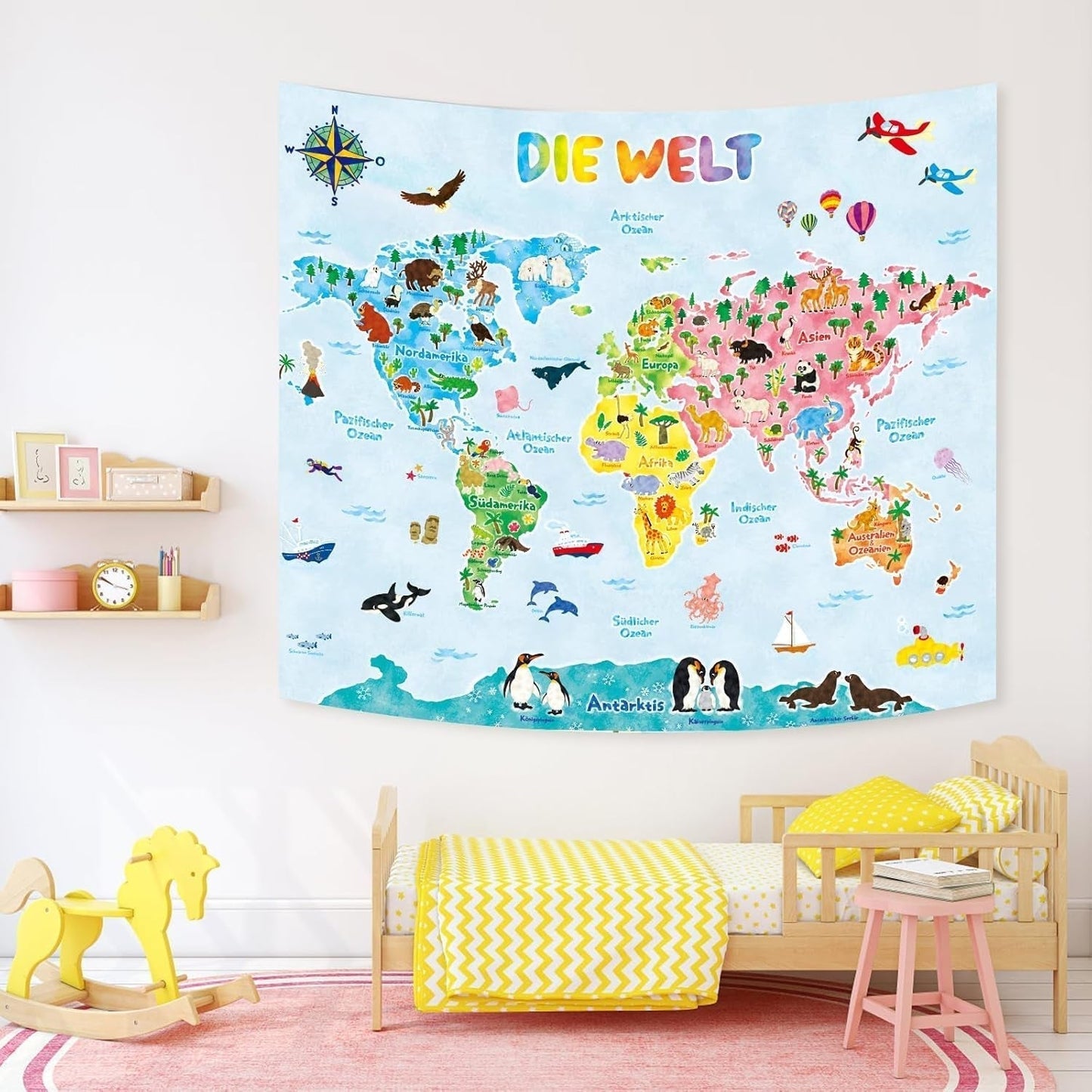 Bashom wandtapijt Duitse dierenwereldkaart voor kinderen Home - Accessoires en Decoratie Naty Shop