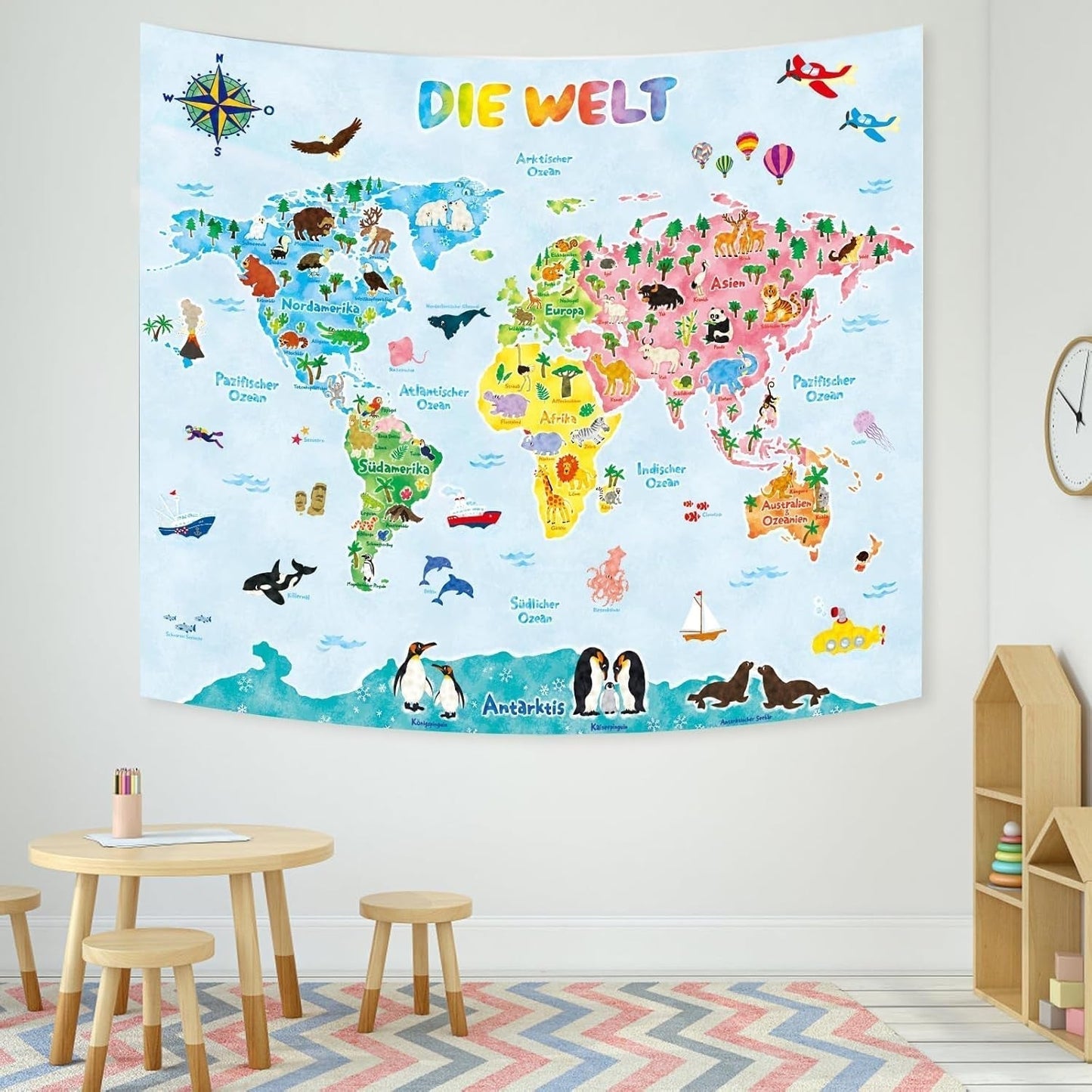 Bashom wandtapijt Duitse dierenwereldkaart voor kinderen Home - Accessoires en Decoratie Naty Shop