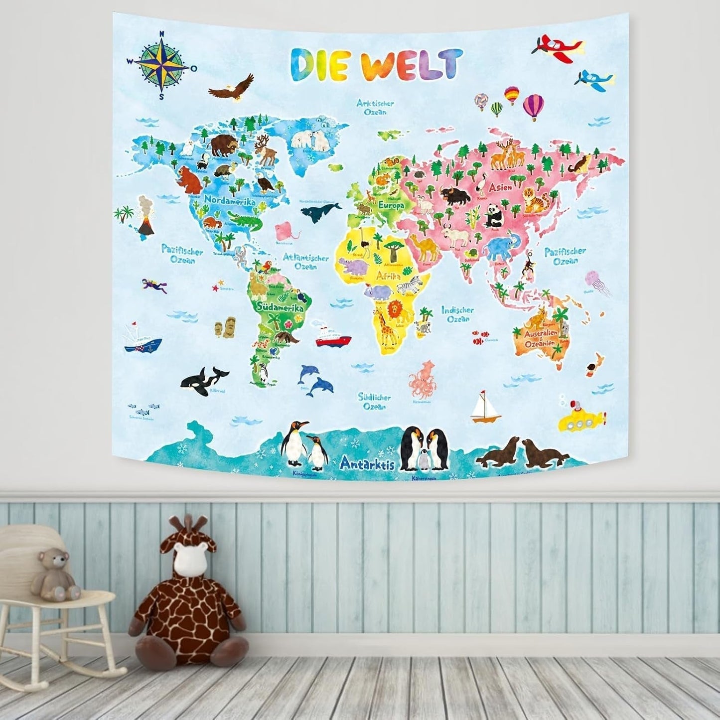 Bashom wandtapijt Duitse dierenwereldkaart voor kinderen Home - Accessoires en Decoratie Naty Shop