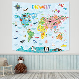 Bashom wandtapijt Duitse dierenwereldkaart voor kinderen Home - Accessoires en Decoratie Naty Shop