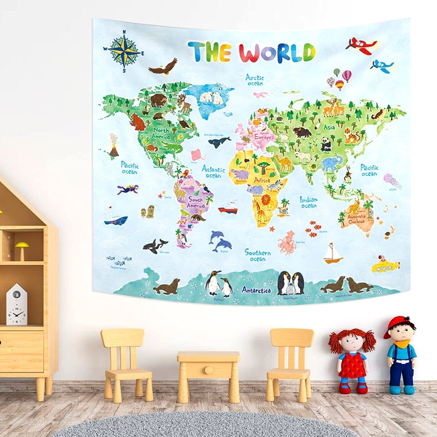 Bashom wandtapijtkaart van de Duitse dierenwereld voor kinderen Wonen - Accessoires en Decoratie Naty Shop Tp-001