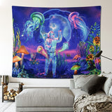 Wandtapijt betylfoy zwart licht astronaut reactieve planten kwallen Home - Accessoires en Decoratie Naty Shop