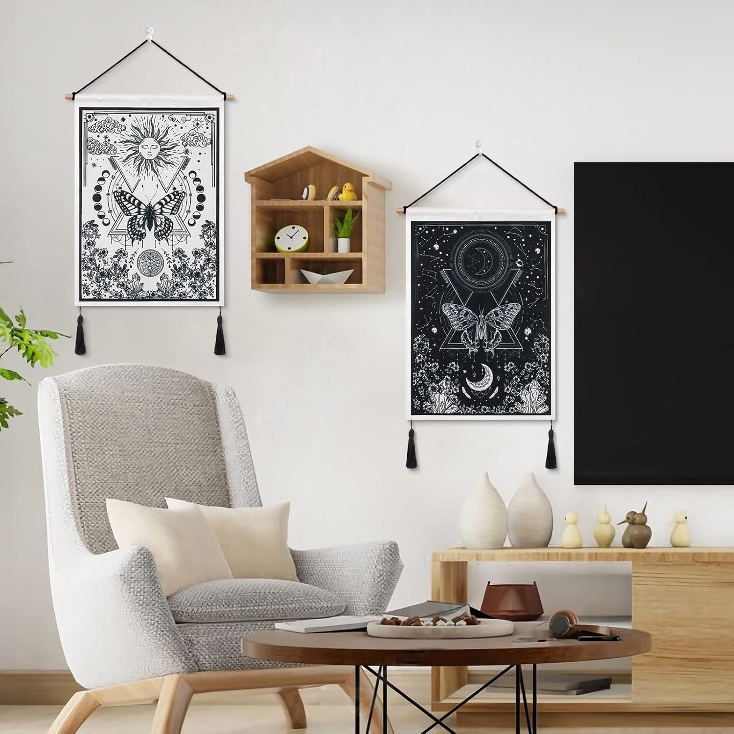 Wandtapijten betylfoy stukken kleine wandtapijten pailletten zon maan Home - Accessoires en Decoratie Naty Shop