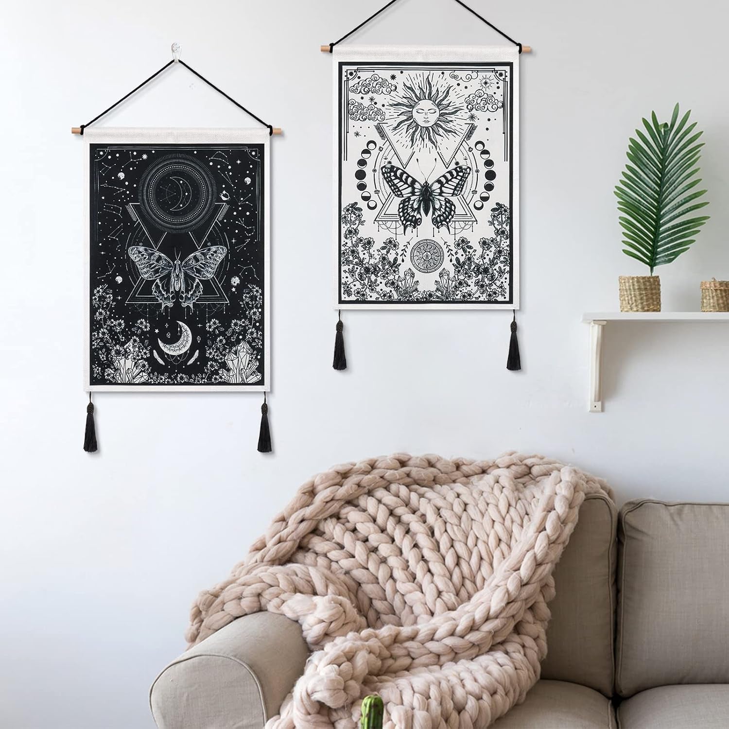 Wandtapijten betylfoy stukken kleine wandtapijten pailletten zon maan Home - Accessoires en Decoratie Naty Shop
