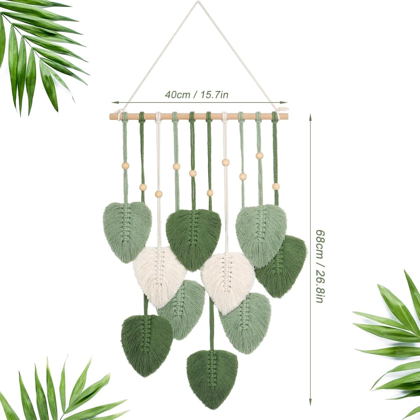 Wandtapijt betylfoy houten kralen groene bladeren Home - Accessoires en Decoratie Naty Shop