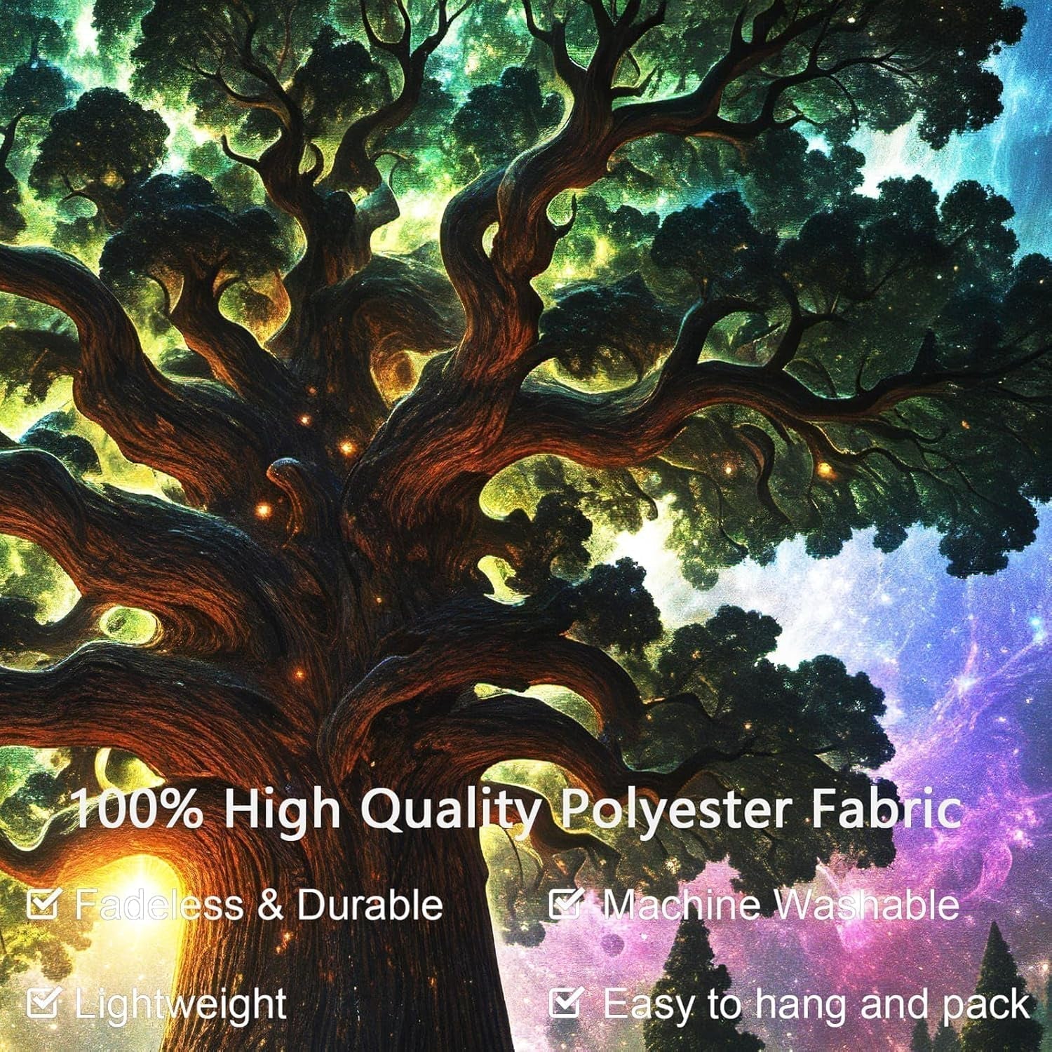Wandtapijt blacklight bos psychedelisch natuur boom sterren galaxy Home - Accessoires en Decoratie Naty Shop