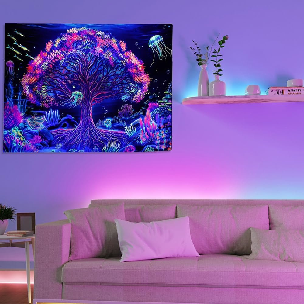 Wandtapijt levensboom fluorescerende mandala Home - Accessoires en Decoratie Naty Shop
