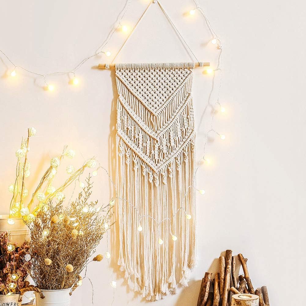 Decoratief wandkleed dromenvanger geweven witte wanddecoratie Home - Accessoires en Decoratie Naty Shop Driehoekskwastjes