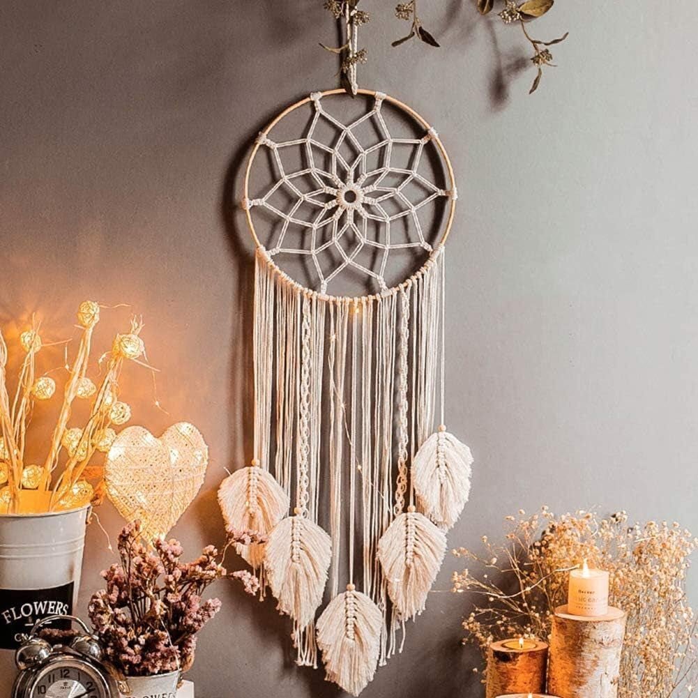 Decoratief wandkleed dromenvanger geweven witte wanddecoratie Home - Accessoires en Decoratie Naty Shop Mandala dromenvanger