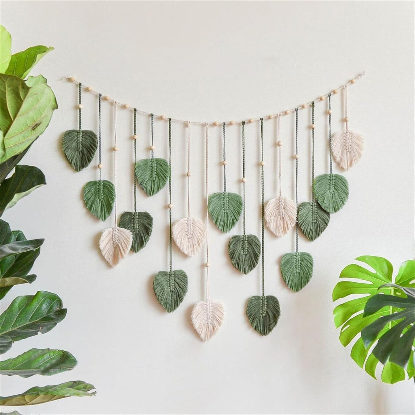 Groot decoratietapijt geweven kralen hout bladeren Home - Accessoires en Decoratie Naty Shop Standaardtitel