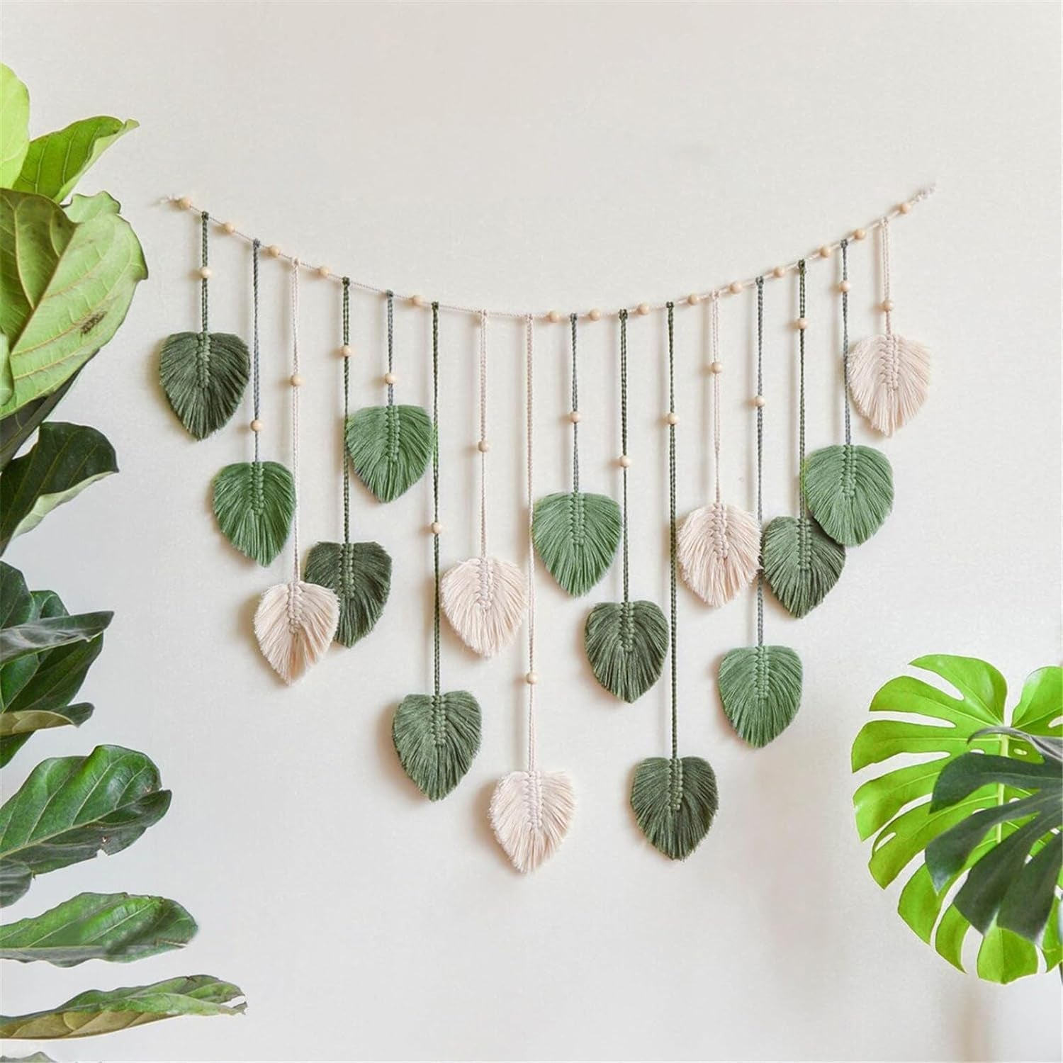 Groot decoratietapijt geweven kralen hout bladeren Home - Accessoires en Decoratie Naty Shop Standaardtitel