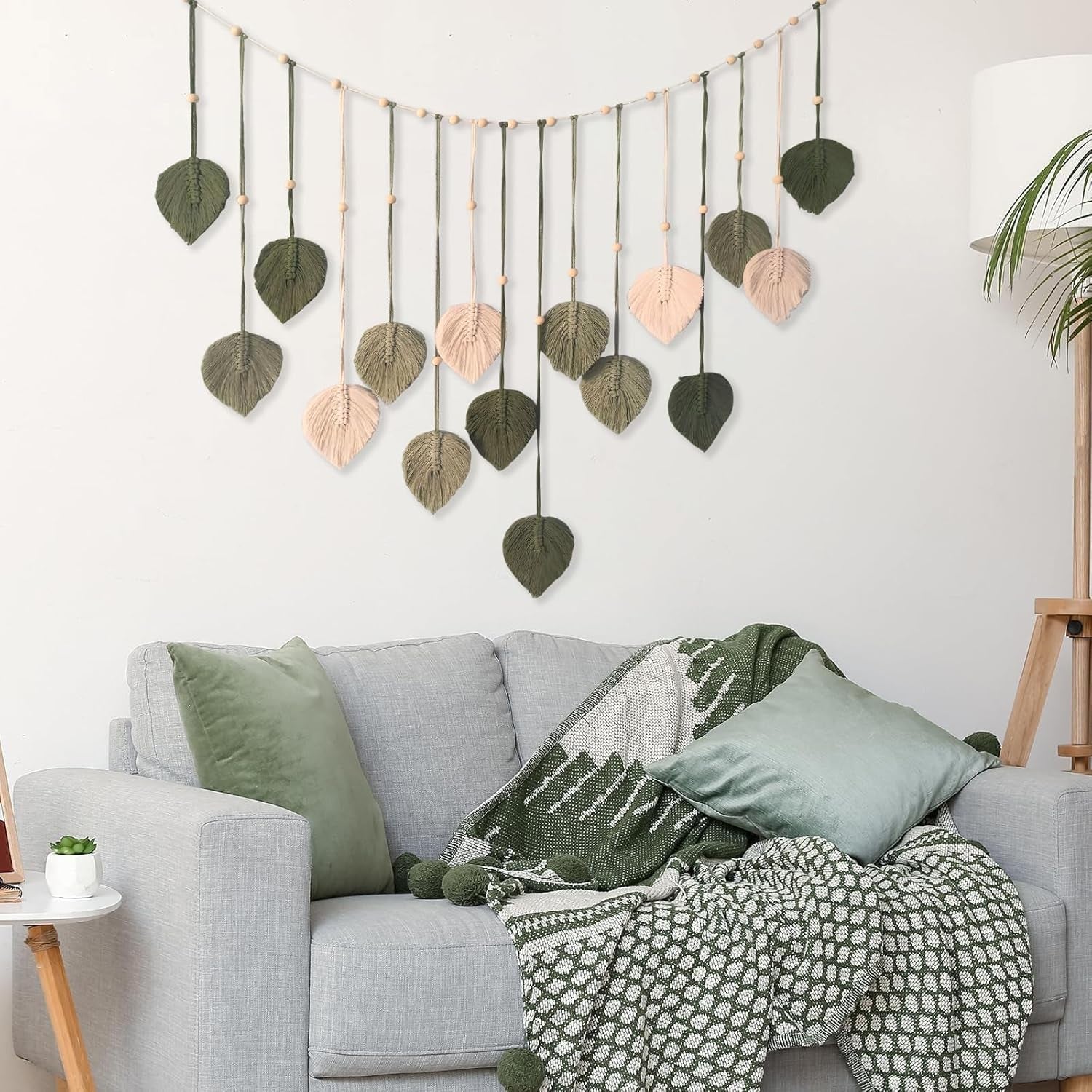 Wandtapijt decoratie houten kralen bladmotief Woon - Accessoires en Decoratie Naty Shop
