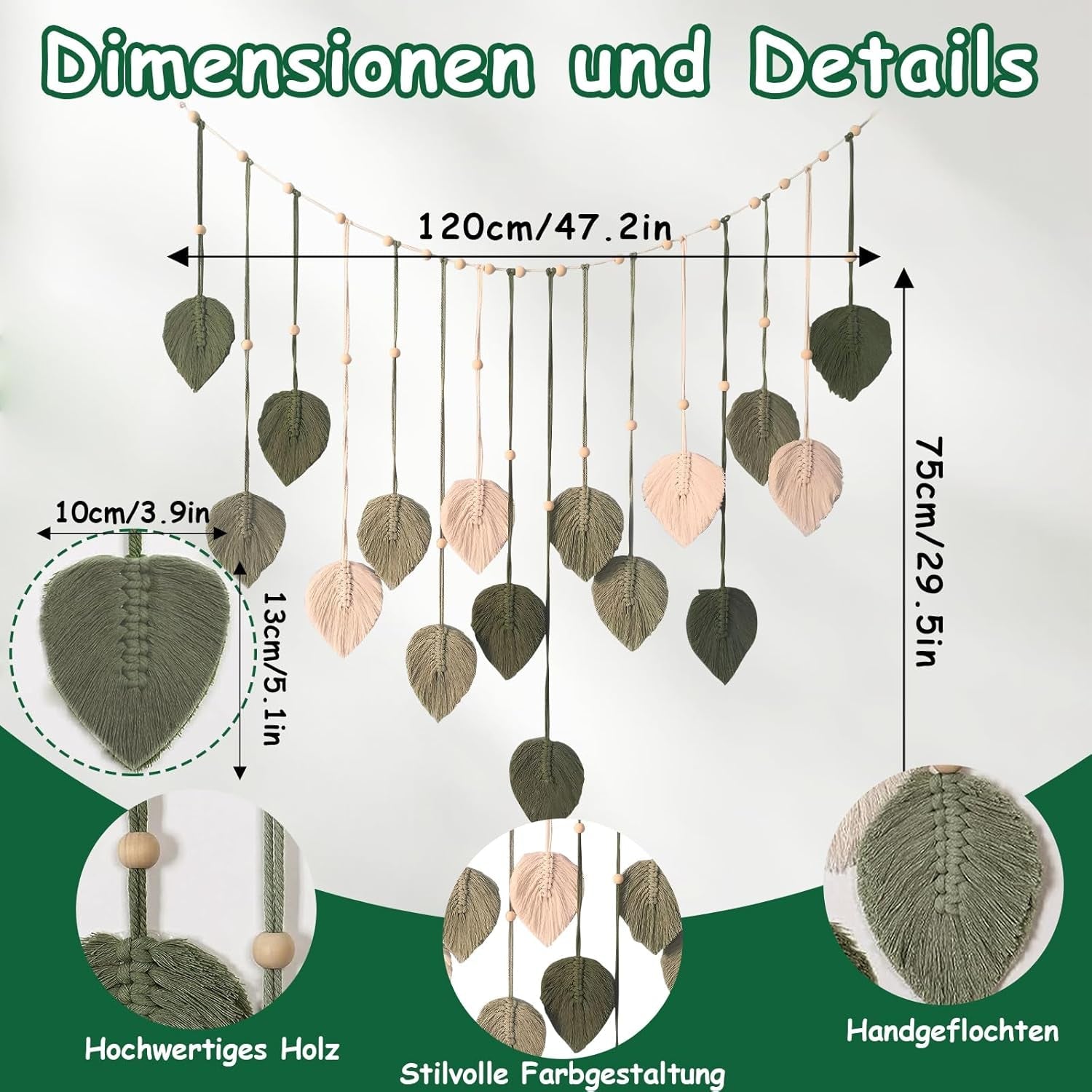 Wandtapijt decoratie houten kralen bladmotief Woon - Accessoires en Decoratie Naty Shop