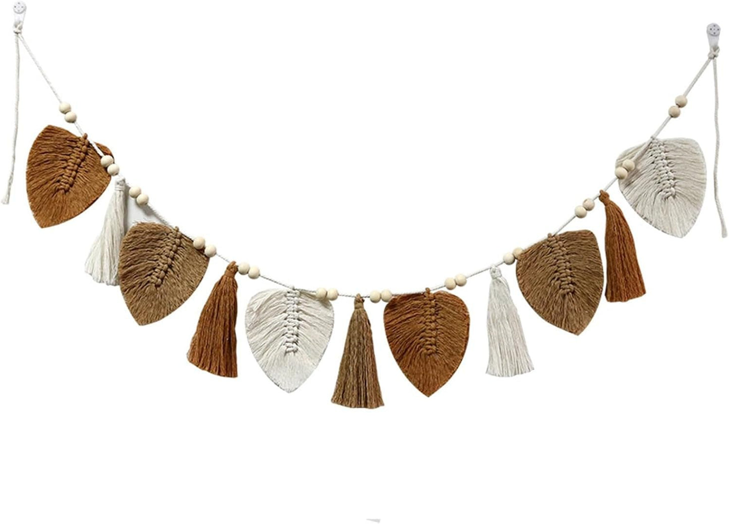 Decoratief wandtapijt geweven bladeren chique franjes Home - Accessoires en Decoratie Naty Shop Khaki