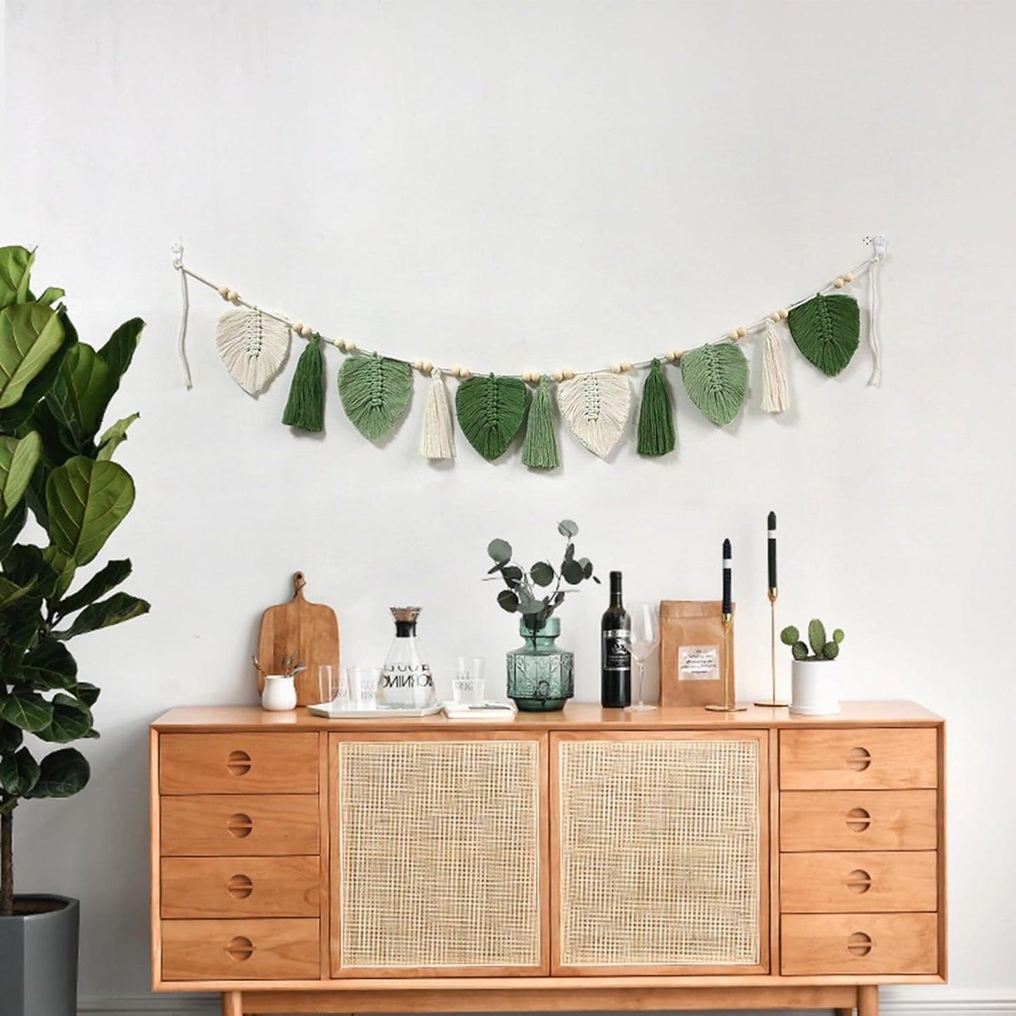 Decoratief wandtapijt geweven bladeren chique franjes Home - Accessoires en Decoratie Naty Shop