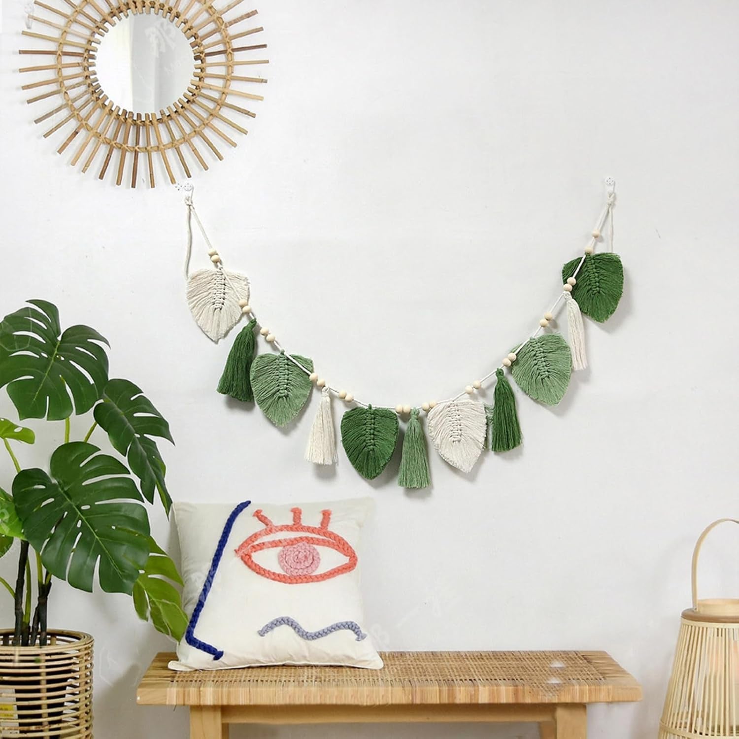 Decoratief wandtapijt geweven bladeren chique franjes Home - Accessoires en Decoratie Naty Shop