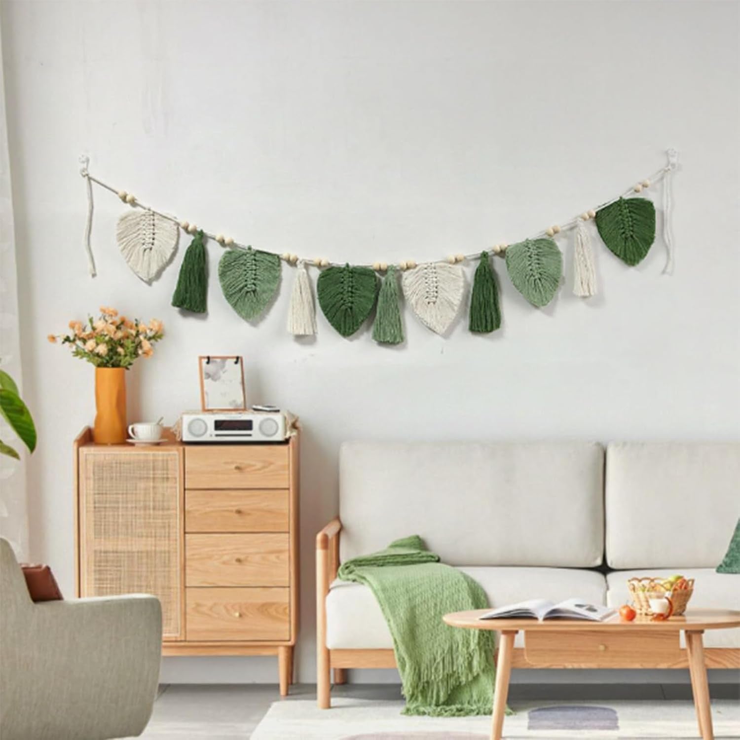 Decoratief wandtapijt geweven bladeren chique franjes Home - Accessoires en Decoratie Naty Shop