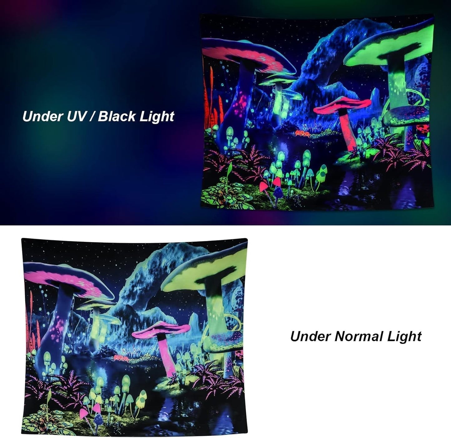 Wandtapijt dremisland blacklight paddestoel psychedelische reactieve galaxy muur Huis - Accessoires en Decoratie Naty Shop