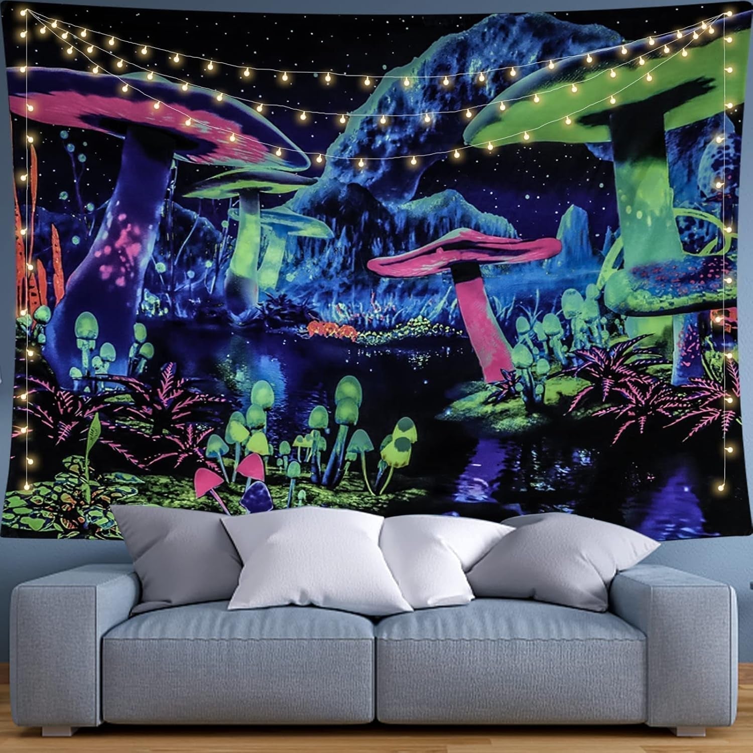 Wandtapijt dremisland blacklight paddestoel psychedelische reactieve galaxy muur Huis - Accessoires en Decoratie Naty Shop