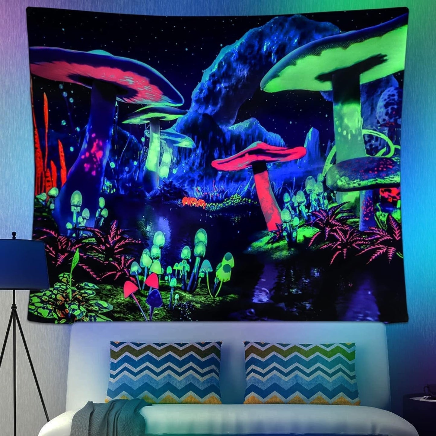 Wandtapijt dremisland blacklight paddestoel psychedelische reactieve galaxy muur Huis - Accessoires en Decoratie Naty Shop