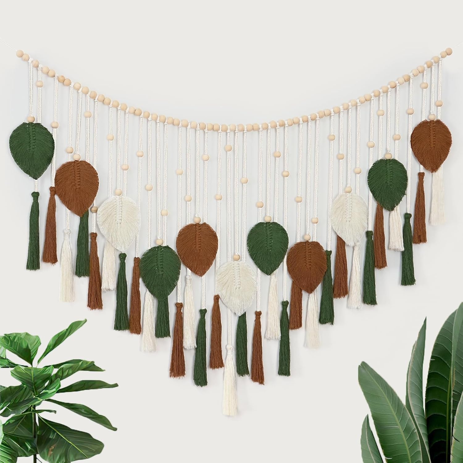 Dremisland wandtapijt grote beige groene bladeren kwastjes Home - Accessoires en Decoratie Naty Shop Coffee