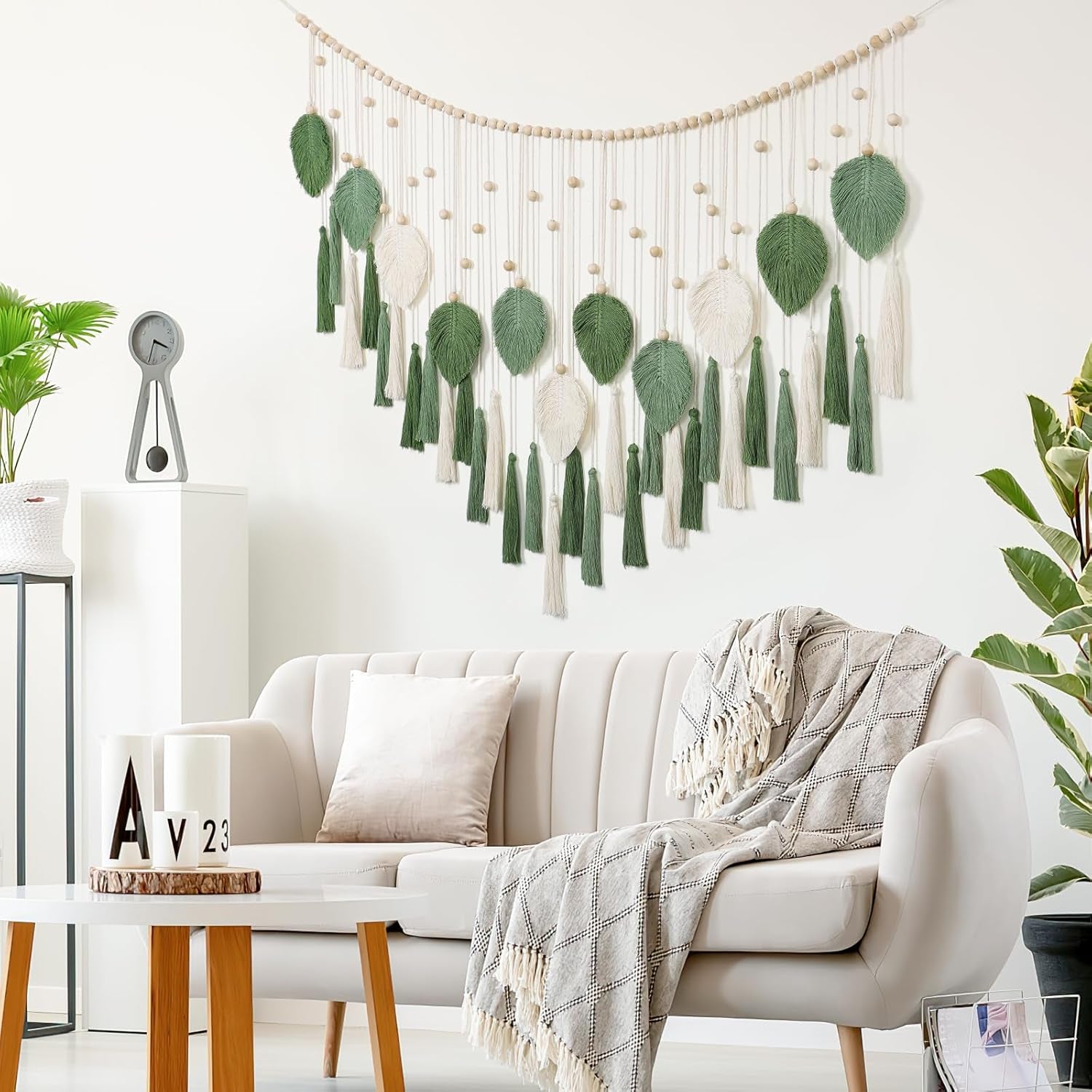 Dremisland wandtapijt grote beige groene bladeren kwastjes Home - Accessoires en Decoratie Naty Shop