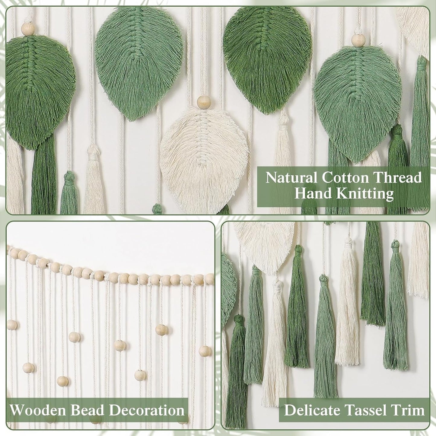 Dremisland wandtapijt grote beige groene bladeren kwastjes Home - Accessoires en Decoratie Naty Shop