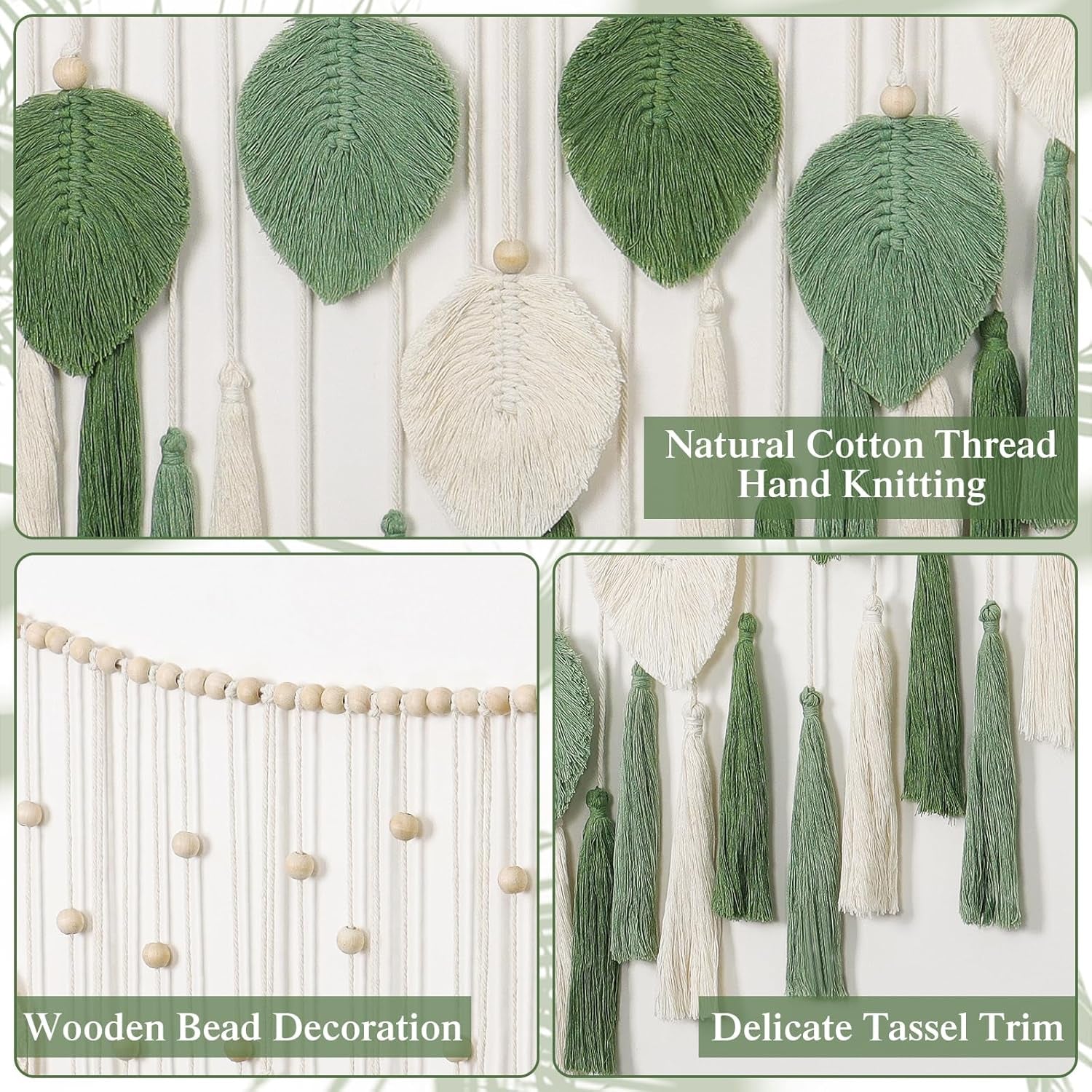 Dremisland wandtapijt grote beige groene bladeren kwastjes Home - Accessoires en Decoratie Naty Shop