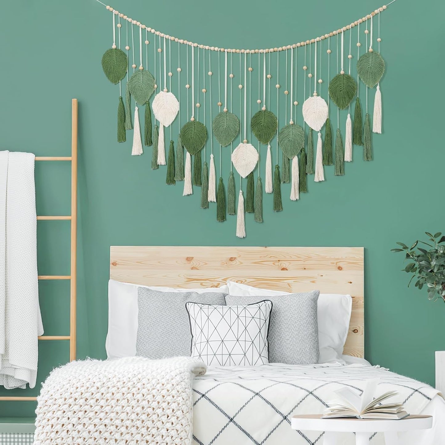 Dremisland wandtapijt grote beige groene bladeren kwastjes Home - Accessoires en Decoratie Naty Shop
