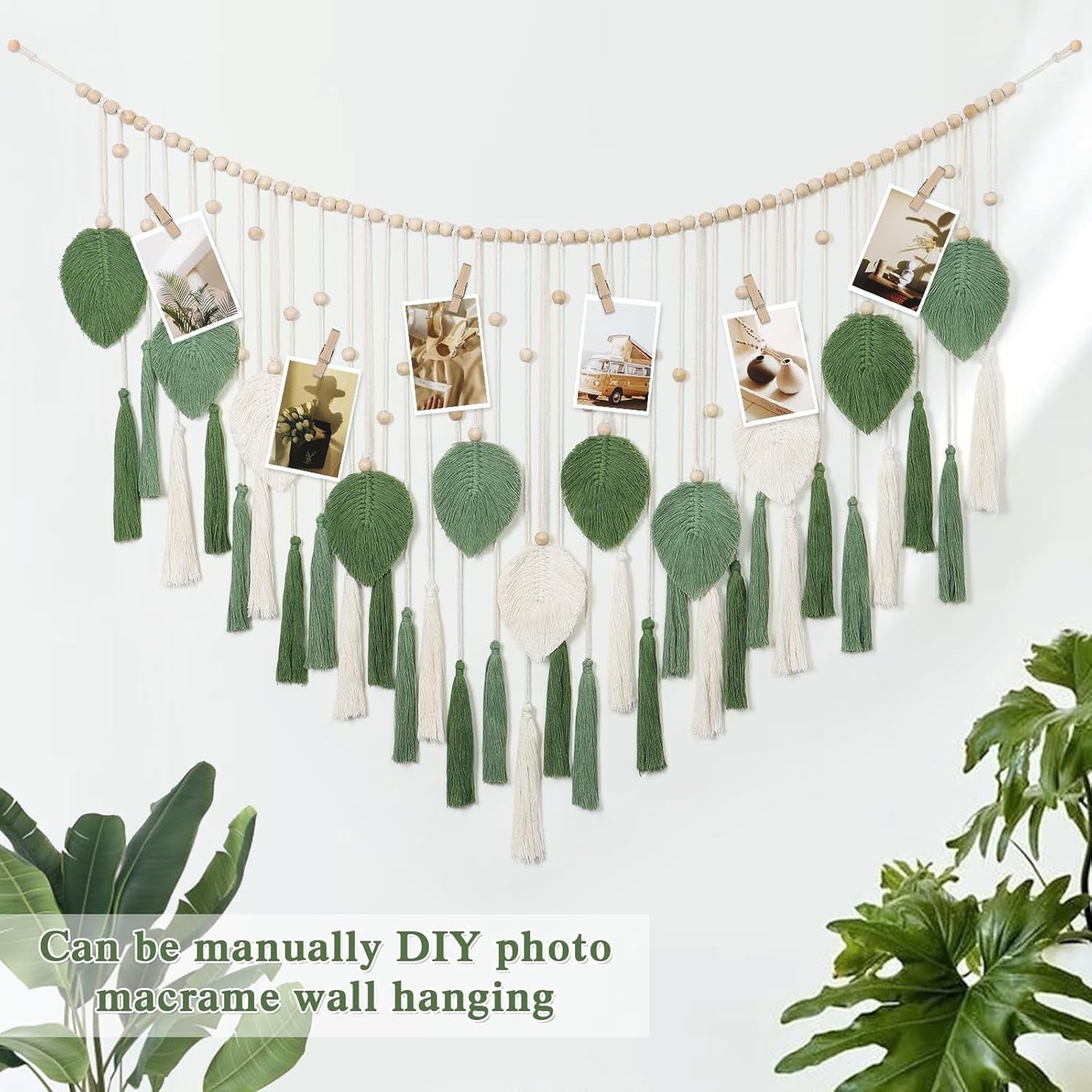 Dremisland wandtapijt grote beige groene bladeren kwastjes Home - Accessoires en Decoratie Naty Shop