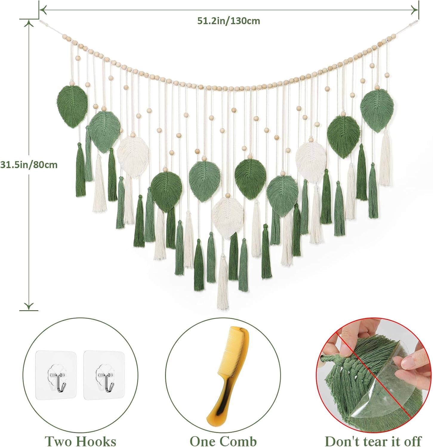 Dremisland wandtapijt grote beige groene bladeren kwastjes Home - Accessoires en Decoratie Naty Shop